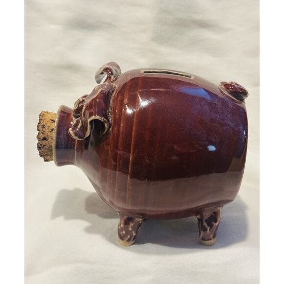 Vintage Piggy Bank Stoneware Folk Art Pottery Cork Nose Art Pig Coin Collectible - Picture 2 of 8